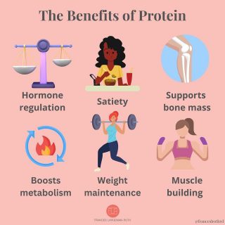💪🏼 SO MANY BENNIES! 💪🏽
Registered Dietitians like me ❤️ to talk about the benefits of protein. But is it all hype? Um, no. Protein provides SO many benefits beyond the ones you probably know:
Hormone Regulation: Research has found that eating patterns with more protein🐔 🫘 🥚🥛 help regulate appetite hormones.
Satiety: Not a sexy 🔥 word, but satiety or a feeling of being satisfied with the food you eat is a big ⭐️ benefit of eating enough protein and is why this RDN recommends getting some at BLD + snacks
Supports 🦴 mass: DYK that protein makes up 50% of 🦴 volume, making it essential for healthy bones throughout your life? That’s why its important for 👧🏼 teens, young adults👨🏼‍🦳and everyone to get their daily dose of protein 🍣 🌾 🥩 🥜 
Boosts metabolism🔥: Don’t get too excited—you’re not going to drop 20 lb by eating mounds of protein, BUT high prot diets are associated with ⬆️ release of satiety hormone and a short term increase in metabolic rate. 
Weight maintenance: As anyone who has ever lost weight and kept it off knows, it’s challenging. Including adequate amounts of protein in your diet is one way to help maintain wt loss. Studies support eating 25-30g protein at each meal for maintenance of weight loss.
Muscle 💪🏽 building: I’m sure you know this one! Protein is famous for its benefits in helping build, repair and maintain 💪 This is true whether you’re @therock or @jlo and whether you’re into Pilates or @onepeloton. And that’s why I recommend planning your post-workout snacks and meals so that you get the most out of each 😅 session 
So how much is enough? I recommend getting 1.2g protein/kg of body weight and some research suggests even higher amounts. I’m all about diversifying protein sources ans getting a mix if both 🌱 and animal sources, like you’ll find in a Flexitarian style diet (shout out to @djblatner!) 
Please note that carbs + fat are vital too! Want a boost of protein? Grab the link to my 😋 Workout Recovery Smoothie 👆 
#benefitsofprotein 
#proteinformuscles 
#weightmaintenance 
#bonehealth 
#healthyweightloss 
#healthyweight 
#sciencebacked 
#plantprotein 
#balanceddiet 
#hormonebalance 
#betterhealth