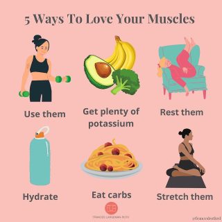 6 WAYS TO ❤️ YOUR MUSCLES 💪 
It’s #nationalheartmonth and guess what—your ❤️ is a muscle. And no, you can’t stretch it like you can stretch your other 💪🏽 but all these other tips apply. Plus, every time you use the other gorgeous 🤩 muscles on your bod (calves, 💪🏽, triceps, 🍑, quads), you are also putting that ❤️ muscle to work 👍
So 💕 your muscles by doing these 6 things:
Use them for at least 30 min/day. Do a combo of strength training & cardio: 🏃‍♀️ 🚴 💃🏽 🏋🏼‍♀️ 🧘🏻‍♀️ Walking 🚶‍♀️ is awesome too!
Stretch them: I know it’s hard to take extra time after a workout to stretch, but it doesn’t just feel good 😊 it’s actually essential for maintaining #flexibility and #rangeofmotion, which is especially important as we age
Get potassium: this mineral is used by every cell in your body. It’s an #electrolyte and it is vital for the health of your ❤️ Plus, it signals your 💪🏽 to contract properly. Muscles will cramp and feel weak without enough #potassium. Foods rich in potassium are 🍌🍠 🥔 raisins, dried apricots, spinach, 🥛 lentils + 🍣
Hydrate 💦: Being dehydrated just 2-3% can translate to poor performance during your workout 🏋🏼‍♀️ If you’re dehydrated your body can’t transport nutrients to your 💪🏽 making exercise feel much harder (who needs that?). Drink up before, during and after exercise. Hydrate with 💦 smoothies, hydrating foods 🍉 and yes— 🫖 + ☕️ count too 😊
Eat carbs 🥖: protein gets all the attention when it comes to 💪🏽 but CARBS are super important too. They’re partially converted to glycogen, which is stored in 💪🏽 and is used to 💥 your workouts. Focus on carbs that also provide fiber, like whole grain 🥣, 🥖 🍝 and get plenty of fruit 🍎 🍐 🍓 Dairy 🥛 is another nutrient-rich way to get carbs 😋
Rest them: Without rest, there is no way to let your muscles recover for your next #sweatsesh & rest is necessary for 💪 to grow
How are you going to 💕 your muscles today? 
#useyourmuscles
#healthyaging 
#flexibility
#heartmonth
#stretchingexercises
#dailymovement
#nutritionexpert 
#potassiumrichfoods
#hydrationtips
#everydayathlete
#carbsarelife
#carbsaregood
#ognutrition
#loveyourmuscles
#glycogen
#hearthealthmonth