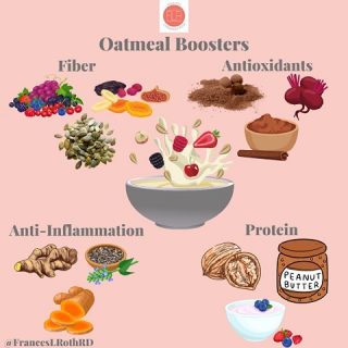🥣 LEVEL UP YOUR OATMEAL 🥣 
Oatmeal is amazing, especially in the 🥶 weather. BUT, it can get a little monotonous if you’re eating it on the regular. Good thing there are so many 🤩 things you can add to it that not only make it 👅 delicious, but also add nutrients you need.
🥣 FIBER: You can boost the fiber content of oats by adding fresh berries, like 🫐 🍓 raspberries or blackberries. They all add at least 3g fiber/serving. Dried fruit like raisins, figs and apricots are another 😋 way to boost fiber, plus they provide natural sugar so you won’t need to pile on #addedsugars. And don’t forget to sprinkle in seeds, like #chia, #hemp and #pumpkinseeds for more fiber 💥 
🥣 ANTIOXIDANTS: The more, the better, especially post-workout! A teaspoon of unsweetened cocoa powder, cinnamon or beet powder (try it before you dis it 😉) add flavor as well as free radical busting antioxidants to your 🥣 
🥣 ANTI-INFLAMMATION: Lots of things cause inflammation, including environmental 🌎 pollution. Fight it by adding fresh or ground ginger, turmeric or chia & hemp seeds to those oats.
🥣 PROTEIN: The slow burning carbs in #wholegrain oats are excellent for fueling up before a workout 🏋🏼‍♀️ or refueling after. But for staying power you’ll want to add some protein. Stirring nut butter (🥜, almond, walnut & cashew are all 😁) or nuts into your bowl 🥣 makes it 😋 And try a scoop of #proteinpowder or a few spoonfuls of Greek yogurt too! 
How do you like to boost your 🥣 of oatmeal? LMK in the comments 👇 
#oatmealbowl 
#levelup 
#moreprotein 
#plantprotein 
#chiaseeds 
#hempseeds 
#pumpkinseeds 
#freshberries 
#morefiber 
#antioxidants 
#antiinflammatorydiet 
#postworkoutmeal 
#fueluplife 
#healthyanddelicious 
#feelgreatover40