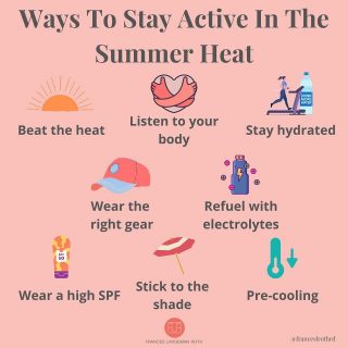 HOW TO STAY ACTIVE IN THE 🥵 
We are on Day 3 of scorching 🔥 temps in the NYC area and I know there are plenty of other folks suffering in the heat in the US and abroad. 
Here are some tips for staying safe while you 😅 I’d ❤️ to hear what other advice you have for keeping safe in the heat!
☀️ Since the sun rises so early in the summer, you’ve got to get up with the 🐦 to completely miss the 🌞 but if you head out early or later in the day, you’ll be missing the hottest and most dangerous parts of the day
💜 Like with so many things in life, you’ve got to listen to your body and recognize when you’ve had enough. If you feel dizzy, nauseous, or are feeling clammy or experiencing quickened breathing or a faster pulse, you may have heat exhaustion. Go inside where there’s AC, drink 💦, take a cool 🚿 or use a cold compress. If symptoms get worse it may be heat stroke 🥵 and you should seek immediate medical attention ⚠️ 
💧Hydration is non-negotiable. You have to start drinking H2O or other beverages as soon as you wake up. Continue drinking while active and afterwards 👍
⚡️ Electrolytes help you stay hydrated. When we 😓 we lose sodium and potassium. We can usually replace them with a meal 🥗 but when it’s this hot, we may need extra to feel well. I always use an electrolyte mix when 🏃‍♀️ outside in the heat and also on the indoor 🚲 
🧢 Light colors and loose clothing are best (think running 🩳 instead of tight 🚲 🩳) choose wicking, performance fabrics
🧴 Use a waterproof sunscreen that is at least SPF 30. If I’ll be outside for a while, I bring a stick from @shiseido and reapply often. And I also protect use @freshbeauty lip balm with SPF
🌲 Find trails that are at least partially in the shade. Do warm ups and cool downs in a shaded area 
🧊 Some research shows that immersing yourself in 🥶 water before exercising in 🥵 improved endurance athletes performance. Eating crushed 🧊 was also helpful. 
Stay safe this weekend friends! 😊 Get more tips in my SUMMER FITNESS TOOLKIT. Link 👆 
#sunsafety 
#heatindex 
#heatwave 
#heatexhaustion 
#heatstroke 
#electrolytes 
#everydayathlete 
#hydrateyourself 
#listentoyourbody 
#stayactive
#selfcaretips