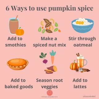 6 WAYS TO USE PUMPKIN SPICE 🎃
If you can’t escape PS, just embrace it! I do 🧡 the flavor of #pumpkinspice, but so many of the foods that showcase it are just too sweet for my 👅 
If you feel the same, here are 6 🤩 ways to use PS that will give your meals and snacks that hit of cinnamon, nutmeg, cloves and ginger, without the need for added sugar 😉 Also, make sure you’re buying REAL pumpkin spice (just the spices 👆) and not PS flavoring or syrups.
🧡 Add it to smoothies. 1/2 tsp is enough to spice up 1 serving
🎃Make a spiced nut mix. 1 tsp is enough for 2 cups of 🥜 
🧡Stir into a 🥣 of oatmeal. Try 1/4 of a tsp for 😋
🎃Add to baked goods. Try using 1 tsp in your next load of 🍌 bread or muffins
🧡Add flavor to root veggies, like turnips, parsnips, 🥕 and 🍠  Dice and sprinkle with 🧂 and 1/2 tsp PS
🎃 Stir into lattes of course! Start with 1/4 tsp and add more to taste ☕️ 
Here’s my recipe for a POWERHOUSE 🎃 SMOOTHIE
1/2 cup 🎃 purée
7 oz Greek yogurt
1/2 cup 💦 
1/4 🥑 
2 T ground flaxseed
1 T pure 🍁 
1/2 tsp 🎃 spice 
Blend and enjoy! Follow @franceslrothrd for more doable and 🤩 nutrition tips for the whole family 😊
What’s your fave way to use PS? 
#pumpkinspiceeverything 
#psseasoning 
#pumpkinspiceseason 
#lesssugar 
#lessaddedsugar 
#spiceoflife 
#nutritionistapproved 
#smoothierecipes 
#pumpkinsmoothie 
#warmspices 
#healthylifestyle