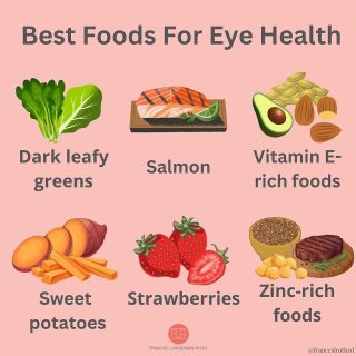 BEST FOODS FOR 👁️ HEALTH
If you’re like me, you spend a lot of time thinking about foods for your ❤️ 💪 🧠 and skin, but probably less on taking care of your 👁️. Well friends, it’s Healthy Vision Month, so it’s time to put the focus on those peepers! This is important for 👦🏽 👧🏼 too, especially since their eyes work so hard in school all day 🤓 
Our 👀 do so much for us, so let’s support them with these foods for good vision:
🥬 Collards, kale and spinach are all rich sources of the carotenoids lutein and zeaxanthin, which ⬇️ risk of cataracts and age-related macular degeneration (AMD)
🍣 This fatty 🐟 is rich in the omega-3 fatty acids, DHA and EPA and your retinas need both to work properly. Omegas also protect 👀 from glaucoma and AMD. Walnuts are also rich in omega-3
Vitamin E rich foods: Studies have shown that vit E, along with other nutrients, can slow AMD and May help prevent cataracts. Almonds, PB 🥜 seeds, 🥑 and hazelnuts are all good sources of E
🍠 This tuber is tops for beta-carotene, a carotenoid that helps with night vision (which I could definitely use!). Other beta-carotene ⭐️ are 🥭 🥕 apricots and cantaloupe 🧡
🍓 loaded with nearly 100mg of vitamin C/cup, these juicy berries help take care of the tiny blood vessels in your 👁️, lowering your risk of cataracts. You’ll also find loads of #vitaminc in 🫑 🍊 and bok choy
Zinc-rich foods: This mineral is found in high amounts in chickpeas, 🥩, lentils 🐓 and 🦪. Zinc brings vitamin A from your liver to your retina, where it’s used to make the protective pigment melanin
Tell me, do you think about your 👀 health? 
#healthyvision 
#healthyvisionmonth 
#healthyeyes 
#agerelatedmaculardegeneration 
#cataracts 
#protectyoureyes 
#darkleafygreens 
#omega3 
#zincbenefits 
#vitaminc 
#getnutrientsfromfood 
#eatingincolor 
#sweetpotatoes 
#strawberries 
#healthover40 
#healthyaging