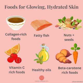 🤩 FOODS FOR GLOWING SKIN 🤩
Friends, has this dry winter 🥶 air got you down? Me too. It’s not the coldest winter in the books, but it’s still been incredibly dry and even with my humidifier going most nights, I was still waking up with dry, flaky skin and I just can’t stand for that! 
Your #skincareroutine plays a big role in the moisture barrier and overall condition of your skin, but DYK you can moisturize your skin from within? 🧖‍♀️ 
Collagen: You already know that this is the stuff that makes your skin look plump + juicy. It’s made from the amino acids proline, glycine and lysine and can be found in 🦴 broth, 🐔 soup, 🥚 whites and seafood 🦞 You can also supplement with #collagenpowder 
Fatty seafood: Hey 90s dieters—if you did the fat-free diet like I did and ended up with terrible skin from it—here’s why. Your skin needs dietary fat or else it becomes dull + dry. Make sure to include healthy sources of fat in your diet, like 🍣 tuna + sardines
Nuts 🥜 + Seeds: Not only do these 🌱 foods contain healthy fats, they also provide vitamin E and selenium, which help fight inflammation. Sprinkle some walnuts, almonds, pistachios or cashews over your 🥣 today and add #chia & #hempseeds to recipes
Vit C Foods: Eat up those citrus fruits 🍊 🍋 and 🍓 plus 🫑 🍅 because your skin needs vitamin C to make that all-important #collagen 🙌 & protects against UV damage
Healthy Oils: Here’s another reason why the #mediterraneandiet is a 🥇 It doesn’t skimp on #healthyoils like EVOO 🫒 Other top choices are 🌻 🥑 🥜 
Beta-carotene Rich Foods: Load up those smoothies with 🥭 🎃 🥕 and 🍠 friends because those orange foods are loaded with #betacarotene, which helps protect skin from the ☀️ and also offset skin aging 🧡 
Which skin-boosting food are you going to add today? Start celebrating Valentine’s early and blend up my LOVE Smoothie 👆 today. You will be showing your skin some 💕 
#foodforhealthyskin 
#nutrientsforskin 
#dryskinsolution 
#healthyfats 
#nutsandseeds 
#fattyfish 
#vitamincfoods 
#collagenpeptides 
#lookgoodfeelgood 
#betacarotene 
#naturalbeauty
#glowingskin